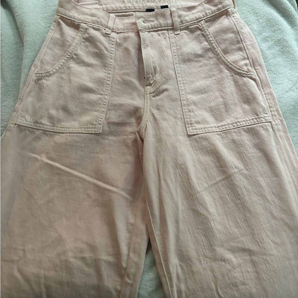 pink baggy high rise jeans